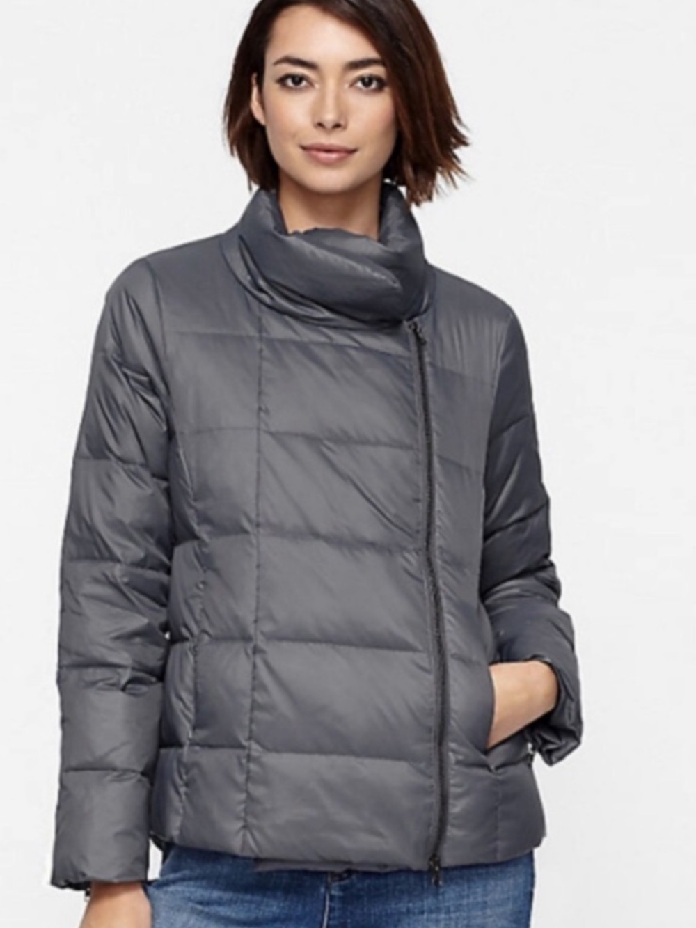 EILEEN FISHER Down Puffer Jacket Gray Size Large